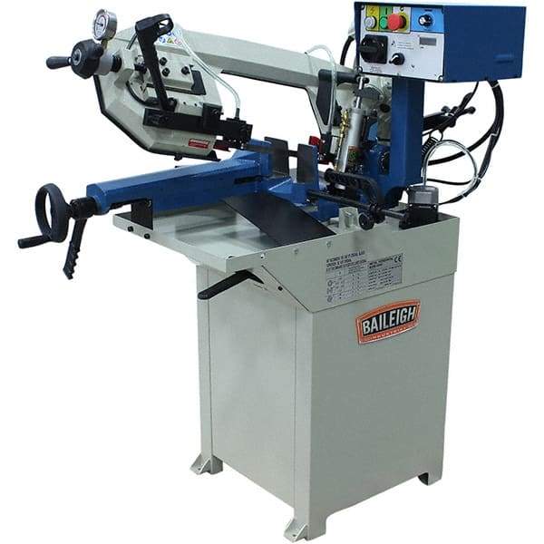 Baileigh - 8.26 x 6.69" Max Capacity, Manual Geared Head Horizontal Bandsaw - 66 to 280 SFPM Blade Speed, 110 Volts, 0 to 60°, 1 hp, 1 Phase - Exact Industrial Supply