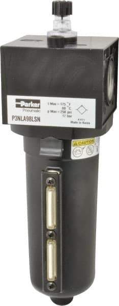 Parker - 1" NPT, 250 Max psi Heavy Duty Mist Lubricator - Metal Bowl with Sight Glass, Zinc Body, 250 CFM, 175°F Max Temp, 3.62" Wide x 11.81" High - Exact Industrial Supply