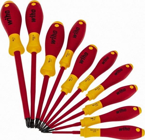 Wiha - 10 Piece Phillips & Slotted Screwdriver Set - Blade Sizes: Width mm 2, 2.5, 3, 3.5, 4.5 & 6.5, Bit Sizes: Philips #0 to #3, Metric Length mm: 60mm, 75mm, 80mm, 100mm, 125mm & 150mm - Exact Industrial Supply