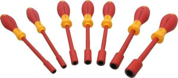 Wiha - 7 Piece 3/16 to 1/2" Insulated Nutdriver Set - Solid Shaft, Ergonomic Handle - Exact Industrial Supply