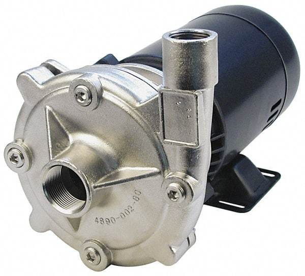 Pentair - ODP Motor, 208-230/460 Volt, 3 Phase, 1/2 HP, Stainless Steel Straight Pump - 1-1/4 Inch Inlet, 1 Inch Outlet, 82 Max Head psi, Stainless Steel Impeller, Viton Seal, 82 Ft. Shut Off - Exact Industrial Supply