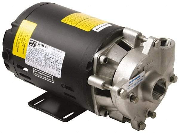 Pentair - ODP Motor, 208-230/460 Volt, 3 Phase, 1/2 HP, Stainless Steel Straight Pump - 1-1/4 Inch Inlet, 1 Inch Outlet, 42 Max Head psi, Stainless Steel Impeller, Viton Seal, 42 Ft. Shut Off - Exact Industrial Supply