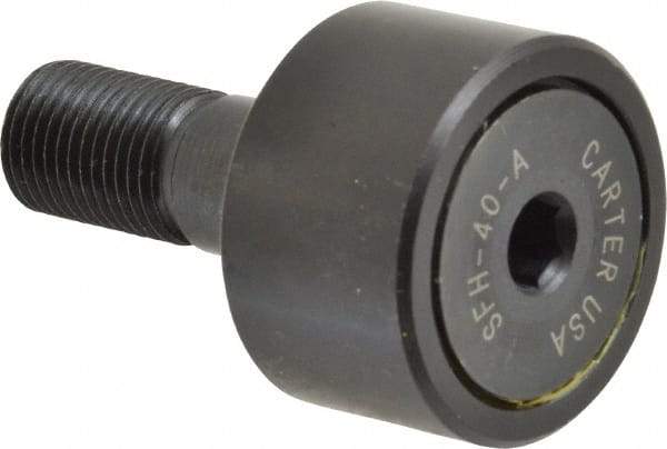 Made in USA - 1-1/4" Roller Diam x 3/4" Width, 1/2" Stud Diam x 1-1/4" Length, Stud Cam Follower - Steel, 5/8" Thread Length, 1/2-20 Thread, 3,144 Lb Dynamic Cap - Exact Industrial Supply