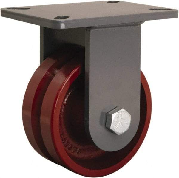 Hamilton - 6" Diam x 2-3/4" Wide, Iron Rigid Caster - 2,500 Lb Capacity, Top Plate Mount, 5-1/4" x 7-1/4" Plate, Tapered Roller Bearing - Exact Industrial Supply