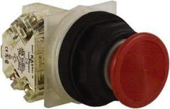 Schneider Electric - 30mm Mount Hole, Extended Straight, Pushbutton Switch with Contact Block - Red Pushbutton, Momentary (MO) - Exact Industrial Supply