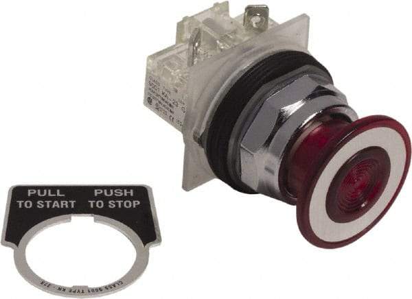 Schneider Electric - 30mm Mount Hole, Extended Mushroom Head, Pushbutton Switch Only - Round, Red Pushbutton, Nonilluminated, Maintained (MA), On-Off - Exact Industrial Supply