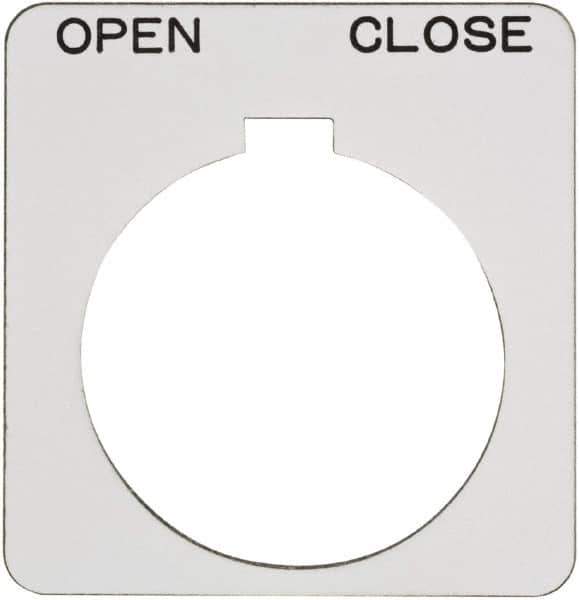 Schneider Electric - Square, Plastic Legend Plate - Open-Close - White Background, Black Letters, 1.22 Inch Hole Diameter, 1-3/4 Inch Square - Exact Industrial Supply