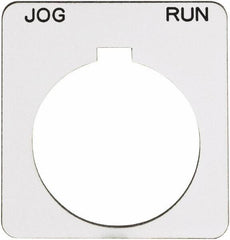 Schneider Electric - Square, Plastic Legend Plate - Jog-Run - White Background, Black Letters, 1.22 Inch Hole Diameter, 1-3/4 Inch Square - Exact Industrial Supply