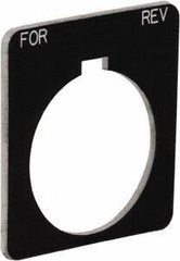 Schneider Electric - Square, Plastic Legend Plate - Forward-Reverse - Black Background, White Letters, 1.22 Inch Hole Diameter, 1-3/4 Inch Square - Exact Industrial Supply