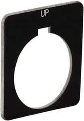 Schneider Electric - Square, Plastic Legend Plate - Up - Black Background, White Letters, 1.22 Inch Hole Diameter, 1-3/4 Inch Square - Exact Industrial Supply