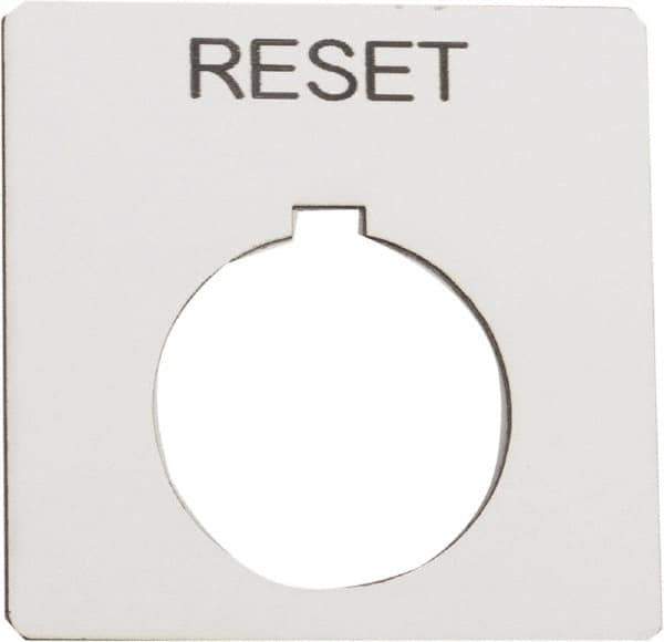 Schneider Electric - Square, Plastic Legend Plate - Reset - White Background, Black Letters, 1.2 Inch Hole Diameter, 2-1/4 Inch Square - Exact Industrial Supply