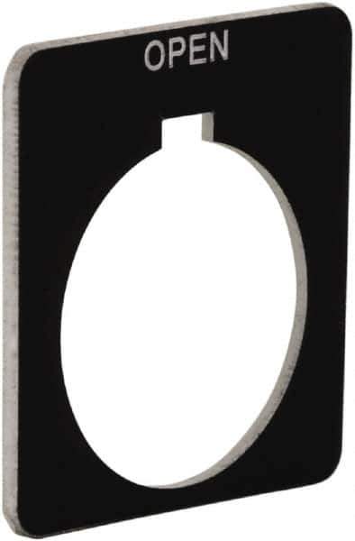 Schneider Electric - Square, Plastic Legend Plate - Open - Black Background, White Letters, 1.2 Inch Hole Diameter, 1-3/4 Inch Square - Exact Industrial Supply