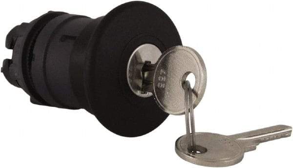 Schneider Electric - 22mm Mount Hole, Extended Mushroom Head, Pushbutton Switch Only - Round, Black Pushbutton, Nonilluminated, Maintained (MA) - Exact Industrial Supply