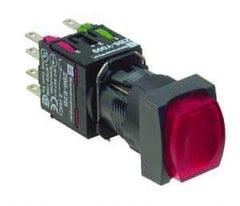 Schneider Electric - 16mm Mount Hole, Extended Straight, Pushbutton Switch with Contact Block - Square, Red Pushbutton, Illuminated, Momentary (MO) - Exact Industrial Supply