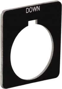 Schneider Electric - Square, Plastic Legend Plate - Down - Black Background, White Letters, 1.22 Inch Hole Diameter, 1-3/4 Inch Square - Exact Industrial Supply