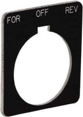 Schneider Electric - Square, Plastic Legend Plate - Forward-Off-Reverse - Black Background, White Letters, 1.22 Inch Hole Diameter, 1-3/4 Inch Square - Exact Industrial Supply