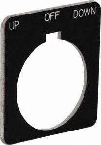 Schneider Electric - Square, Plastic Legend Plate - Up-Off-Down - Black Background, White Letters, 1.22 Inch Hole Diameter, 1-3/4 Inch Square - Exact Industrial Supply