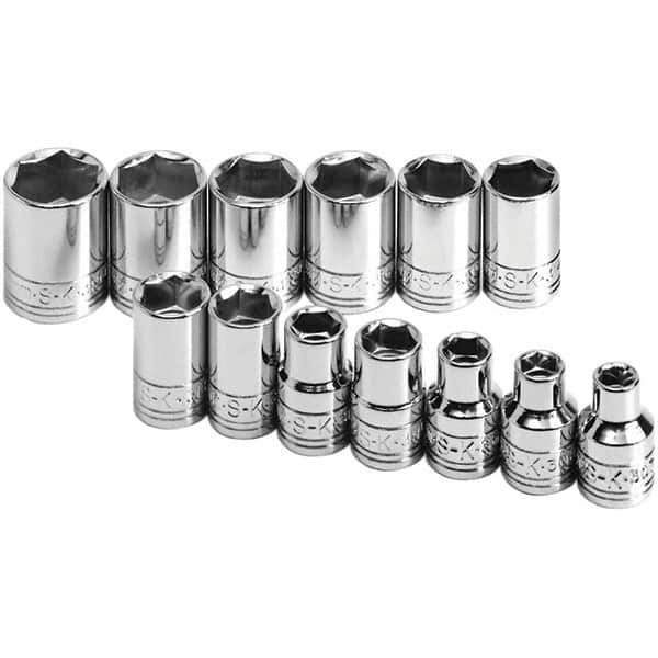 SK - 3/8" Drive Standard Socket Set - 7 to 19mm, Metric Measurement Standard - Exact Industrial Supply