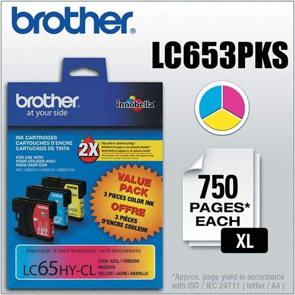 Brother - Cyan, Magenta & Yellow Ink Cartridge - Use with Brother MFC-5890CN, 5895CW, 6490CW, 6890CDW - Exact Industrial Supply