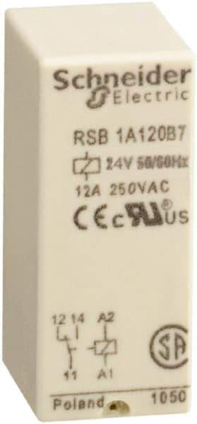 Schneider Electric - 3,000 VA Power Rating, Electromechanical Plug-in General Purpose Relay - 12 Amp at 250 VAC & 12 Amp at 28 VDC, 1CO, 24 VAC - Exact Industrial Supply