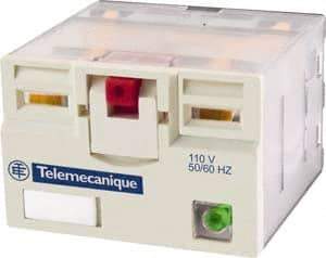 Schneider Electric - 3,750 VA Power Rating, Electromechanical Plug-in General Purpose Relay - 15 Amp at 250 VAC & 28 VDC, 4CO, 110 VDC - Exact Industrial Supply