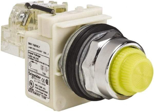 Schneider Electric - 120 VAC Yellow Lens LED Indicating Light - Screw Clamp Connector - Exact Industrial Supply