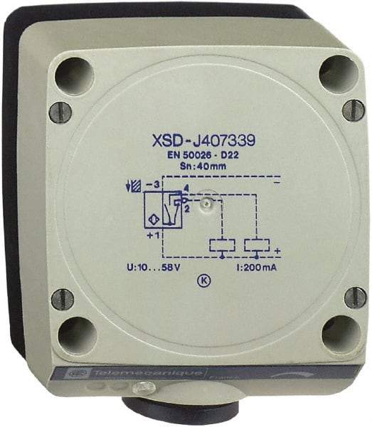 Telemecanique Sensors - PNP, NO/NC, 40mm Detection, Rectangular, Inductive Proximity Sensor - 4 Wires, IP67, 12 to 48 VDC, 80 mm Wide - Exact Industrial Supply