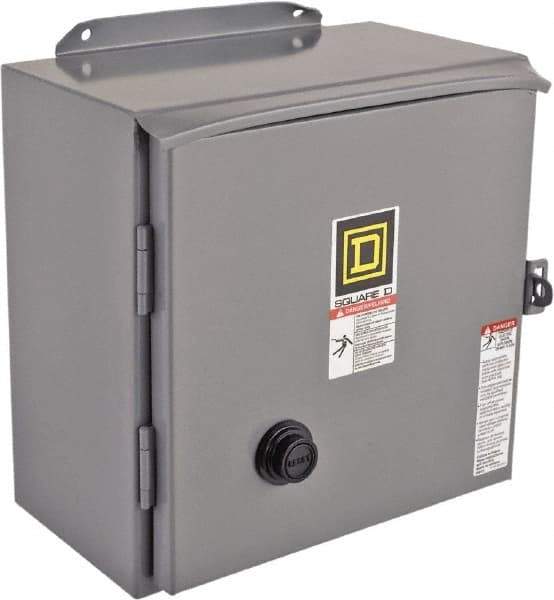 Square D - 440 Coil VAC at 50 Hz, 480 Coil VAC at 60 Hz, 27 Amp, NEMA Size 1, Reversible Enclosed Enclosure NEMA Motor Starter - 3 Phase hp: 10 at 460 VAC, 10 at 575 VAC, 7-1/2 at 200 VAC, 7-1/2 at 230 VAC, 12 Enclosure Rating - Exact Industrial Supply