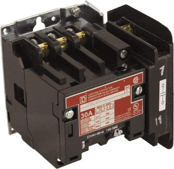 Square D - No Enclosure, 4 Pole, Electrically Held Lighting Contactor - 30 A (Tungsten), 208 VAC at 60 Hz - Exact Industrial Supply