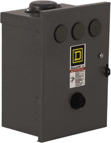 Square D - 220 Coil VAC at 50 Hz, 240 Coil VAC at 60 Hz, 27 Amp, NEMA Size 1, Nonreversible Enclosed Enclosure NEMA Motor Starter - 1 Phase hp: 2 at 115 VAC, 3 at 230 VAC, 3R Enclosure Rating - Exact Industrial Supply