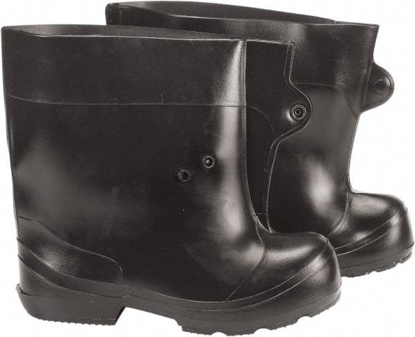 Winter Walking - Men's 4-5 (Women's 6.5-8) Traction Overboots - 10" High, Plain Toe, Cleated Sole, PVC Upper, Black - Exact Industrial Supply