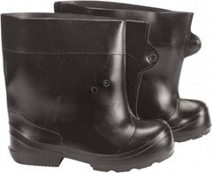 Winter Walking - Men's 6-7 (Women's 8-9) Traction Overboots - 10" High, Plain Toe, Cleated Sole, PVC Upper, Black - Exact Industrial Supply
