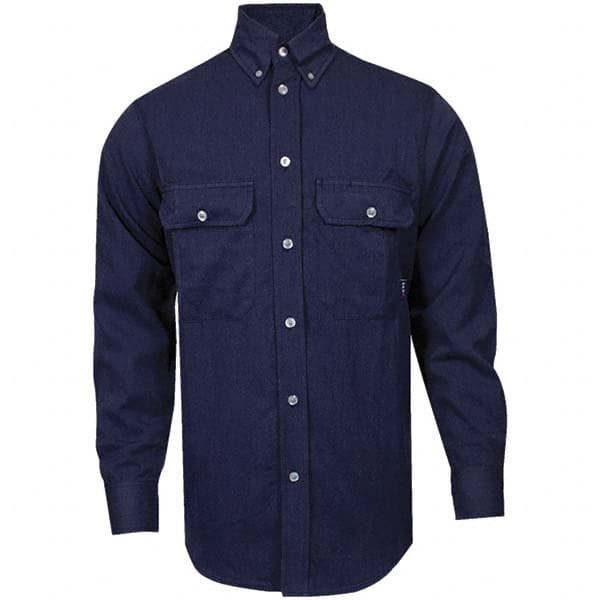 National Safety Apparel - Size 5XL Navy Blue Flame Resistant/Retardant Long Sleeve Button Down Shirt - Exact Industrial Supply