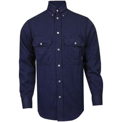 National Safety Apparel - Size XL Navy Blue Flame Resistant/Retardant Long Sleeve Button Down Shirt - Exact Industrial Supply