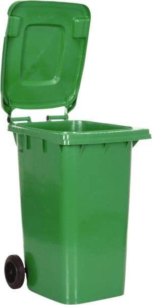 Vestil - 64 Gal Green Rectangle Trash Can - Polyethylene, None Graphic, 39-15/16" High x 28-1/2" Long x 23-1/2" Wide, Lid Included - Exact Industrial Supply