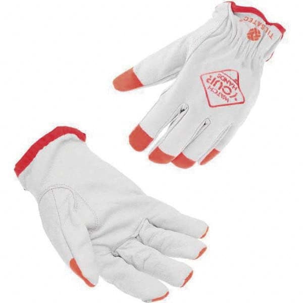 Cut, Puncture & Abrasive-Resistant Gloves: Size L, ANSI Cut A6, ANSI Puncture 4, Leather White & Orange, Composite of Cut-Resistant Fibers Lined, Grain Leather Grip, ANSI Abrasion 5
