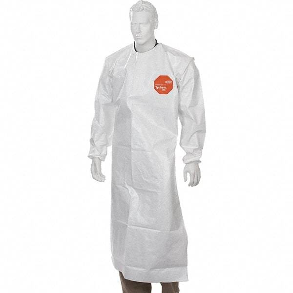 Dupont - 12 mil Thick Disposable & Chemical Resistant Apron - 52"ELAS WAIST 12/PK TYCHEM4000 SLEEVED APRON - Exact Industrial Supply