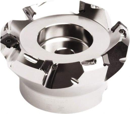 Seco - 60mm Cut Diam, 22mm Arbor Hole, 4.5mm Max Depth of Cut, 45° Indexable Chamfer & Angle Face Mill - 6 Inserts, SE.. 09T3 Insert, Right Hand Cut, 6 Flutes, Through Coolant, Series QuattroMill - Exact Industrial Supply