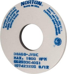 Norton - 14" Diam x 5" Hole x 1" Thick, J Hardness, 60 Grit Surface Grinding Wheel - Aluminum Oxide, Type 1, Medium Grade, 1,800 Max RPM, Vitrified Bond, No Recess - Exact Industrial Supply