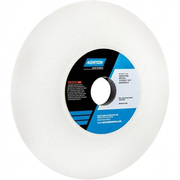Norton - 8" Diam x 1-1/4" Hole x 3/4" Thick, K Hardness, 60 Grit Surface Grinding Wheel - Aluminum Oxide, Type 12, Medium Grade, 3,600 Max RPM - Exact Industrial Supply