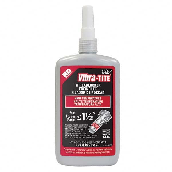 Vibra-Tite - 250 mL Bottle, Red, High Temp/High Strength Threadlocker - Exact Industrial Supply