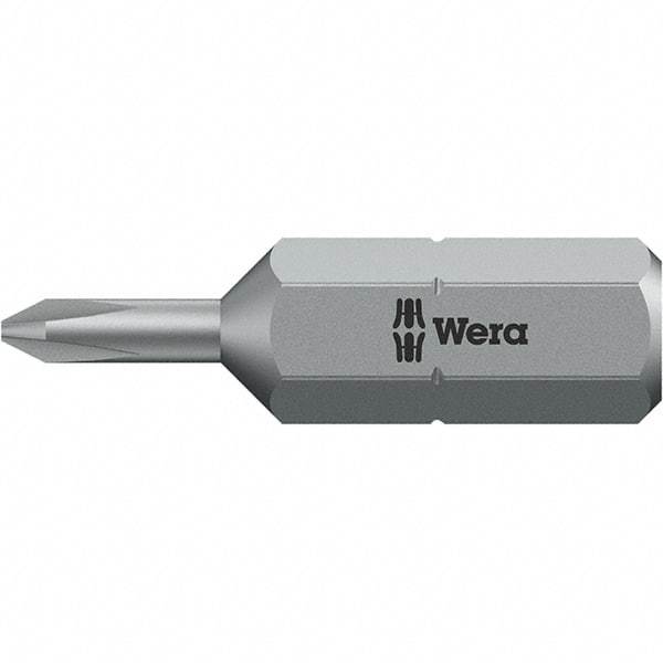 Wera - #1, Phillips Screwdriver Bit - 1/4" Drive, 1" OAL - Exact Industrial Supply