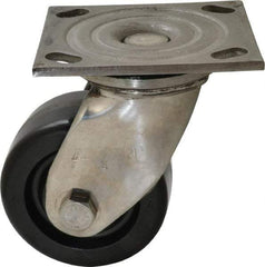 Albion - 4" Diam x 2" Wide x 5-5/8" OAH Top Plate Mount Swivel Caster - Phenolic, 800 Lb Capacity, Delrin Bearing, 4 x 4-1/2" Plate - Exact Industrial Supply