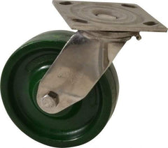 Albion - 6" Diam x 2" Wide x 7-1/2" OAH Top Plate Mount Swivel Caster - Polyurethane, 1,000 Lb Capacity, Delrin Bearing, 4 x 4-1/2" Plate - Exact Industrial Supply