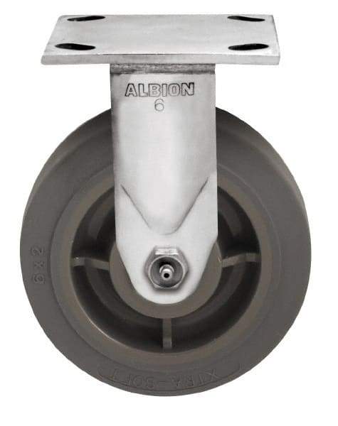 Albion - 8" Diam x 2" Wide x 9-1/2" OAH Top Plate Mount Rigid Caster - Soft Rubber, 500 Lb Capacity, Delrin Bearing, 4 x 4-1/2" Plate - Exact Industrial Supply