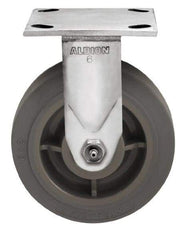 Albion - 8" Diam x 2" Wide x 9-1/2" OAH Top Plate Mount Rigid Caster - Soft Rubber, 500 Lb Capacity, Delrin Bearing, 4 x 4-1/2" Plate - Exact Industrial Supply