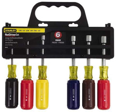 Stanley - 6 Piece 3/16 to 1/2" Nutdriver Set - Solid Shaft, Ergonomic Handle - Exact Industrial Supply