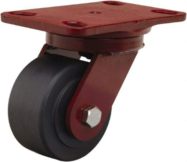 Hamilton - 4" Diam x 2" Wide x 5-5/8" OAH Top Plate Mount Swivel Caster - Nylon, 2,000 Lb Capacity, Sealed Precision Ball Bearing, 4-1/2 x 6-1/2" Plate - Exact Industrial Supply