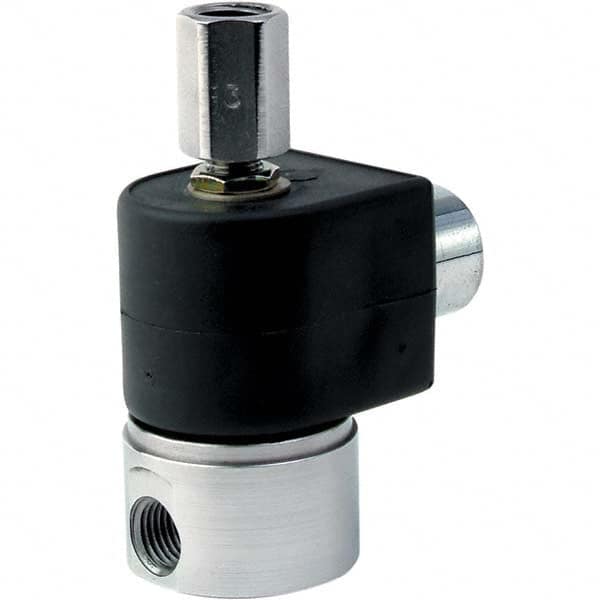Parker - 120/60 - 110/50 VAC 1/8" NPT Port Stainless Steel Three-Way Direct Acting Solenoid Valve - Exact Industrial Supply