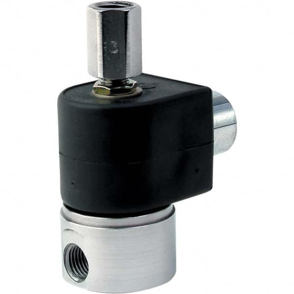 Parker - 1/4" NPT Port Brass Three-Way Direct Acting Solenoid Valve - Exact Industrial Supply